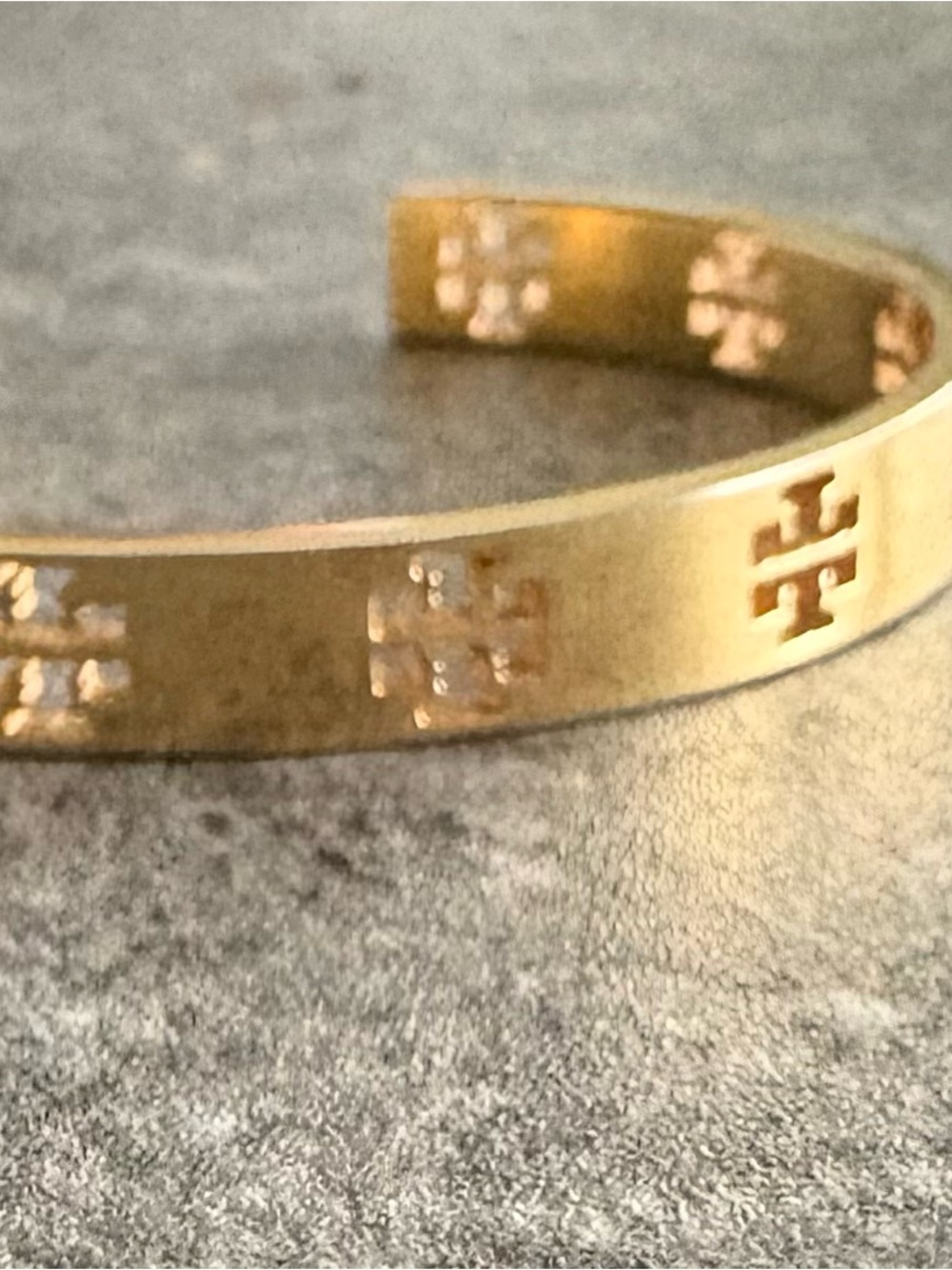 Tory Burch Gold Tone Bangle Bracelet with Logo